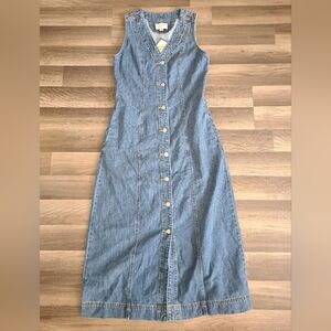 Sleeveless Button-Front Denim Maxi Dress - Blue Nwt